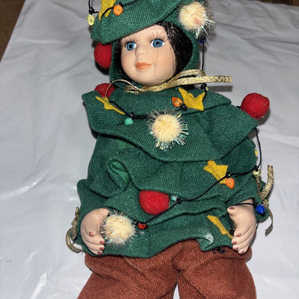 Vintage Cracker Barrel Porcelain Christmas Doll Elf Shelf Sitter - Picture 2 of 5